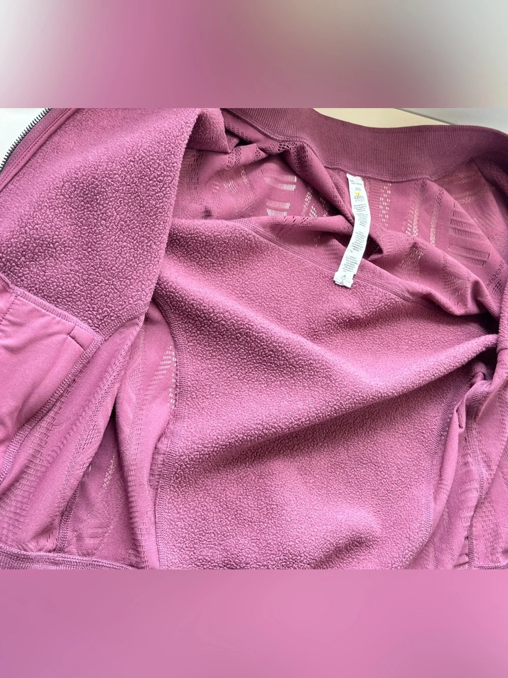 Alo Yoga Tempt Lace Yoke Bomber Jacket - Mauve Pink - Size XS